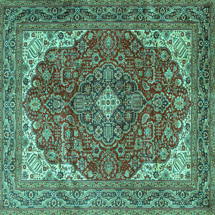 Square Medallion Turquoise Traditional Rug, tr4490turq