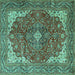 Square Medallion Turquoise Traditional Rug, tr4490turq