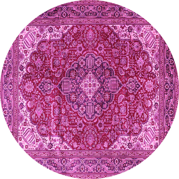 Round Machine Washable Medallion Pink Traditional Rug, wshtr4490pnk