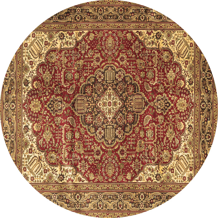 Round Machine Washable Medallion Brown Traditional Rug, wshtr4490brn