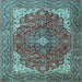 Square Machine Washable Medallion Light Blue Traditional Rug, wshtr4490lblu