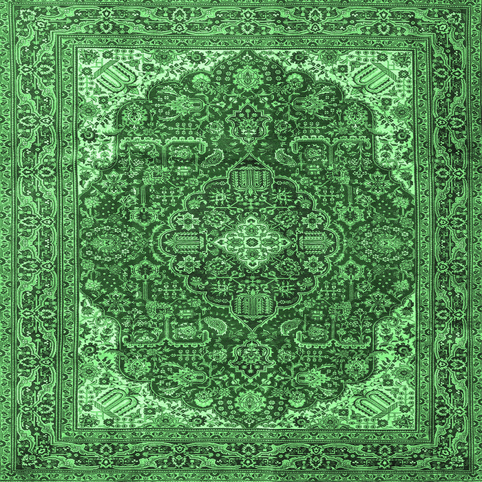 Square Medallion Emerald Green Traditional Rug, tr4490emgrn
