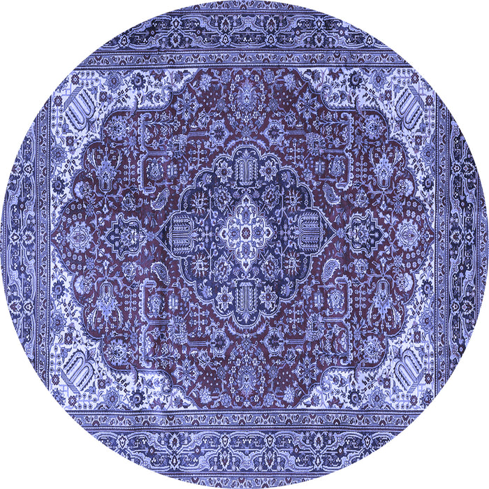 Round Machine Washable Medallion Blue Traditional Rug, wshtr4490blu