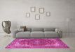 Machine Washable Medallion Pink Traditional Rug in a Living Room, wshtr4490pnk