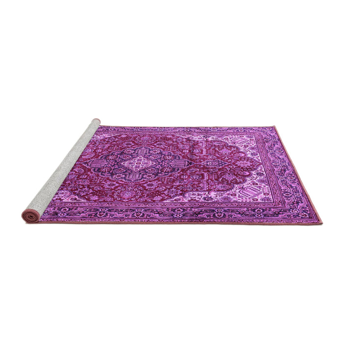 Sideview of Machine Washable Medallion Purple Traditional Area Rugs, wshtr4490pur