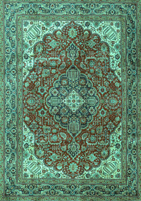 Medallion Turquoise Traditional Rug, tr4490turq