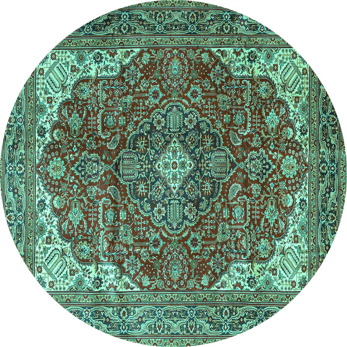 Round Medallion Turquoise Traditional Rug, tr4490turq