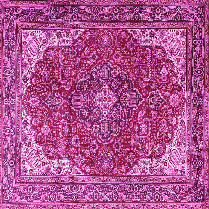 Square Machine Washable Medallion Pink Traditional Rug, wshtr4490pnk