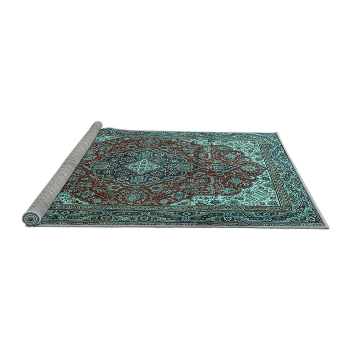 Sideview of Machine Washable Medallion Light Blue Traditional Rug, wshtr4490lblu