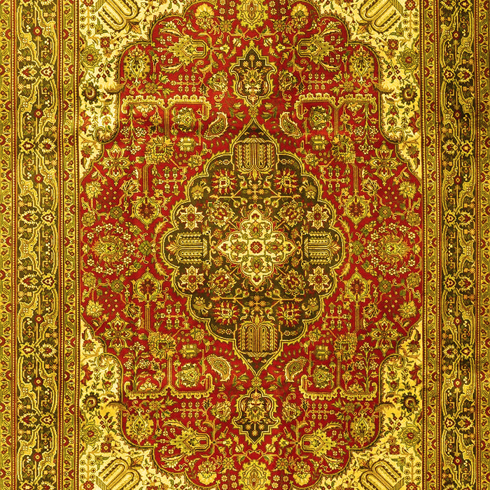 Machine Washable Medallion Yellow Traditional Rug, wshtr4490yw