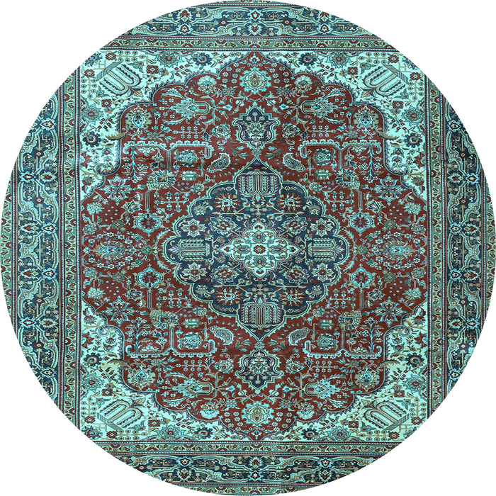 Round Medallion Light Blue Traditional Rug, tr4490lblu