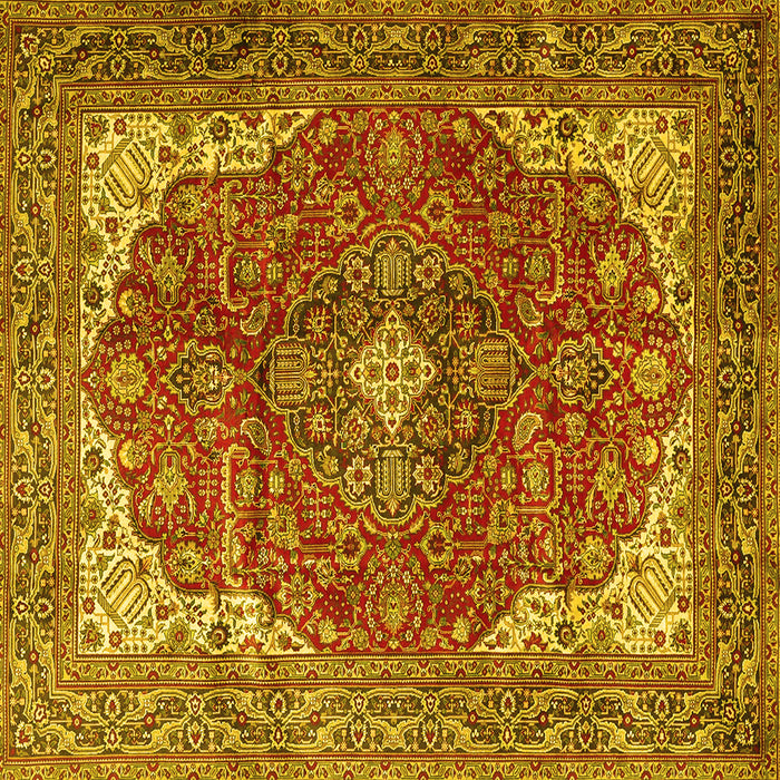 Square Machine Washable Medallion Yellow Traditional Rug, wshtr4490yw