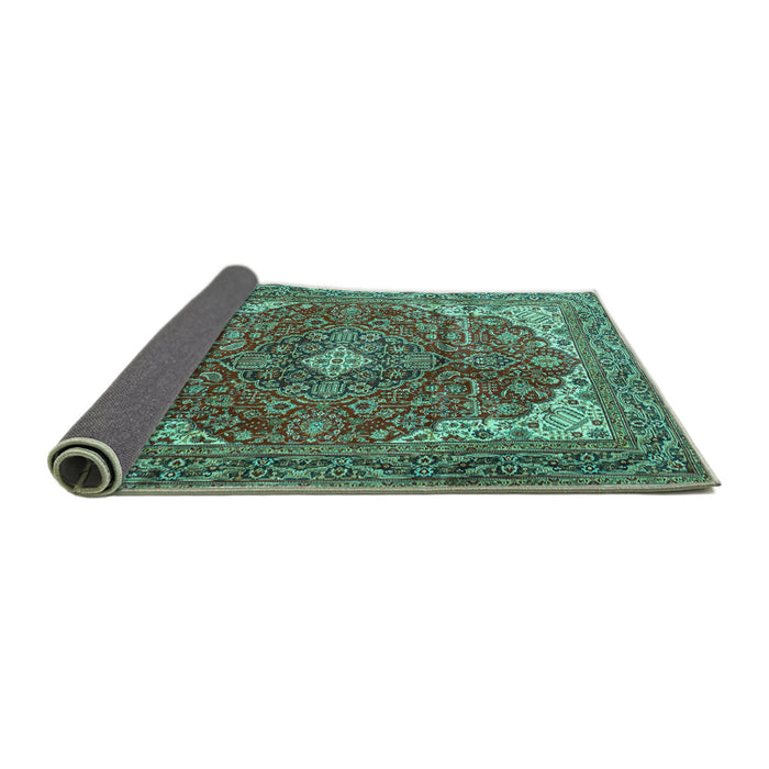 Sideview of Medallion Turquoise Traditional Rug, tr4490turq