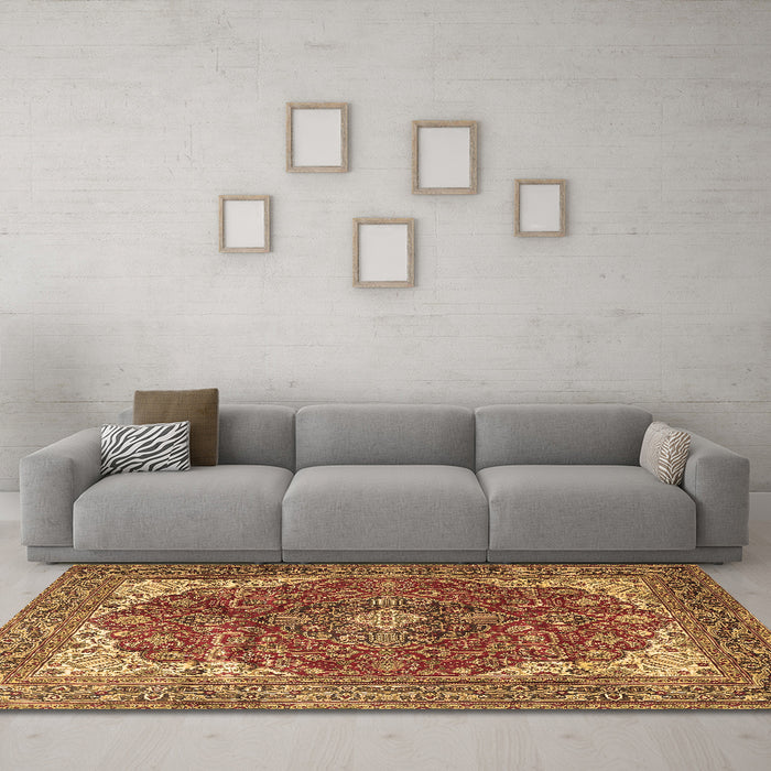 Machine Washable Medallion Brown Traditional Rug in a Living Room,, wshtr4490brn