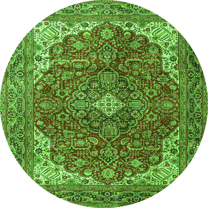 Square Medallion Green Traditional Rug, tr4490grn