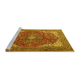 Sideview of Machine Washable Medallion Yellow Traditional Rug, wshtr4490yw