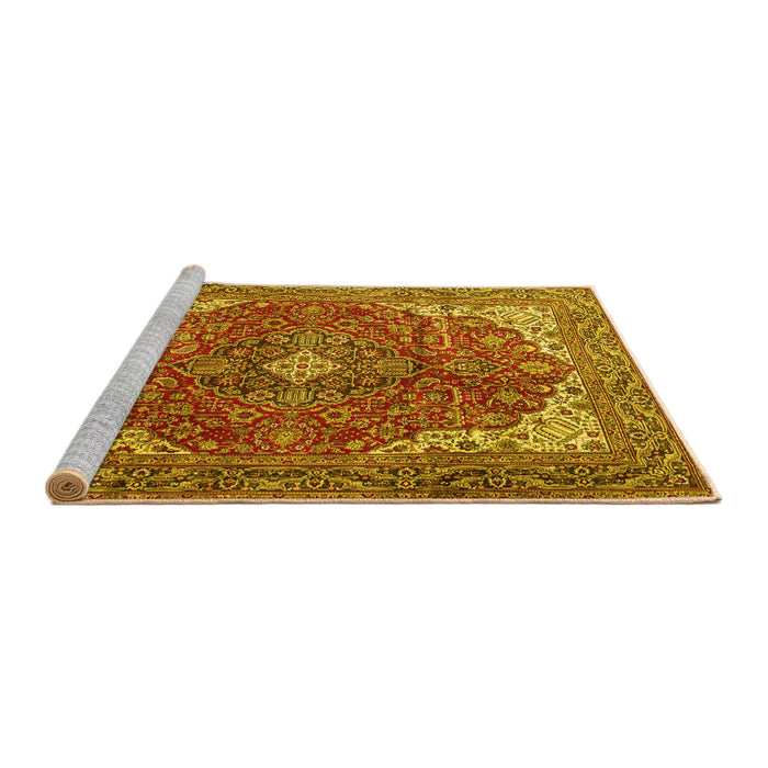 Sideview of Machine Washable Medallion Yellow Traditional Rug, wshtr4490yw
