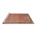 Sideview of Machine Washable Traditional Tangerine Pink Rug, wshtr4491
