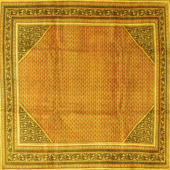 Square Machine Washable Persian Yellow Traditional Rug, wshtr4491yw