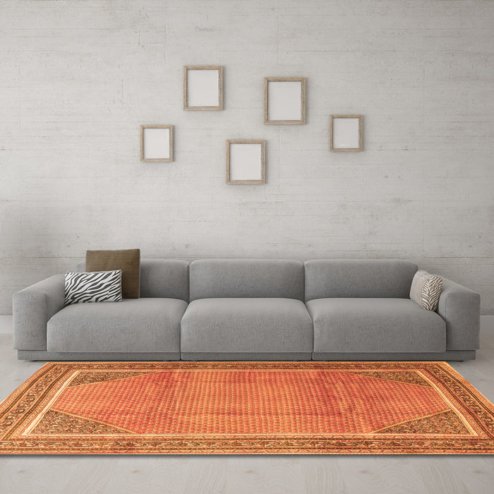 Machine Washable Persian Orange Traditional Area Rugs in a Living Room, wshtr4491org