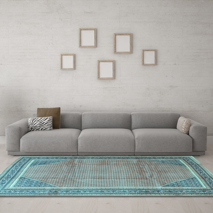 Machine Washable Persian Light Blue Traditional Rug in a Living Room, wshtr4491lblu