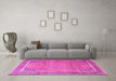 Machine Washable Persian Pink Traditional Rug in a Living Room, wshtr4491pnk