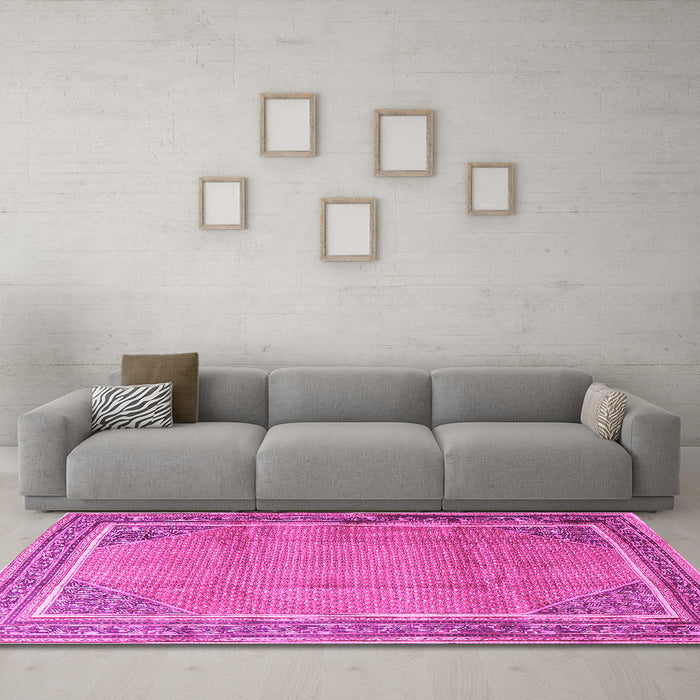 Machine Washable Persian Pink Traditional Rug in a Living Room, wshtr4491pnk