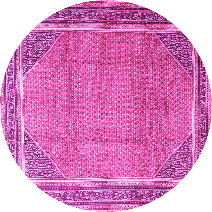 Round Machine Washable Persian Pink Traditional Rug, wshtr4491pnk