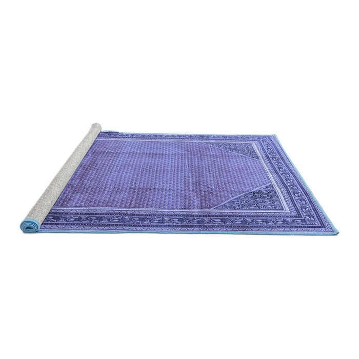 Sideview of Machine Washable Persian Blue Traditional Rug, wshtr4491blu