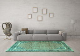Machine Washable Persian Turquoise Traditional Area Rugs in a Living Room,, wshtr4491turq