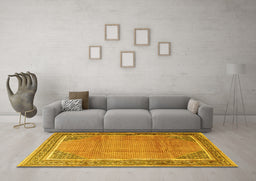Machine Washable Persian Yellow Traditional Rug in a Living Room, wshtr4491yw