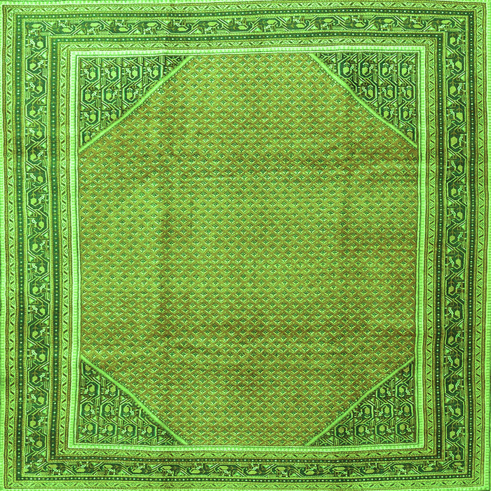 Round Machine Washable Persian Green Traditional Area Rugs, wshtr4491grn