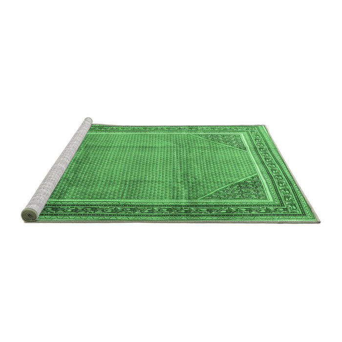 Sideview of Machine Washable Persian Emerald Green Traditional Area Rugs, wshtr4491emgrn