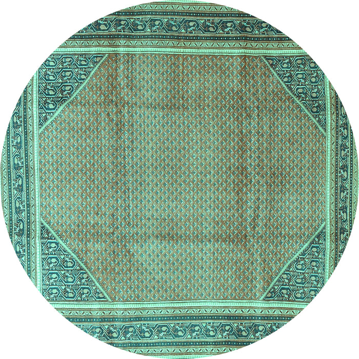 Round Machine Washable Persian Turquoise Traditional Area Rugs, wshtr4491turq