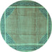 Round Persian Turquoise Traditional Rug, tr4491turq