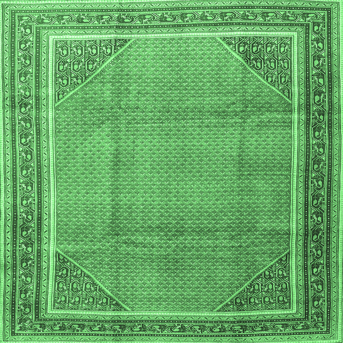 Square Machine Washable Persian Emerald Green Traditional Area Rugs, wshtr4491emgrn
