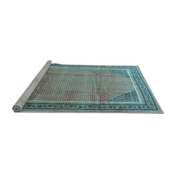 Sideview of Machine Washable Persian Light Blue Traditional Rug, wshtr4491lblu