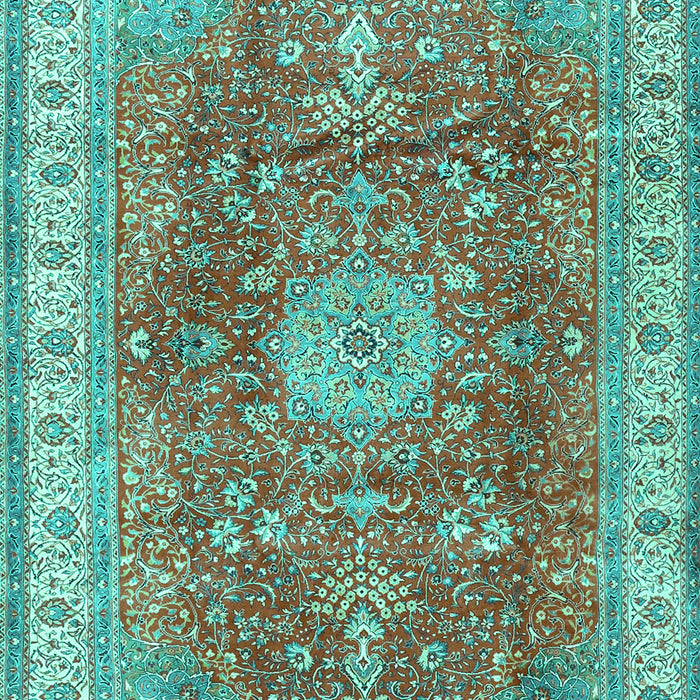 Machine Washable Medallion Turquoise Traditional Area Rugs, wshtr4492turq