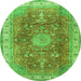 Square Medallion Green Traditional Rug, tr4492grn