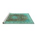 Sideview of Machine Washable Medallion Turquoise Traditional Area Rugs, wshtr4492turq