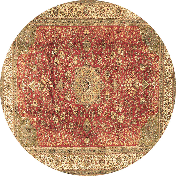 Round Machine Washable Medallion Brown Traditional Rug, wshtr4492brn