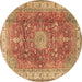 Round Machine Washable Medallion Brown Traditional Rug, wshtr4492brn