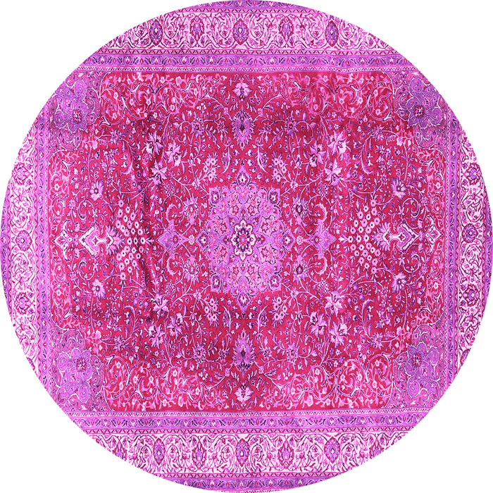 Round Machine Washable Medallion Pink Traditional Rug, wshtr4492pnk
