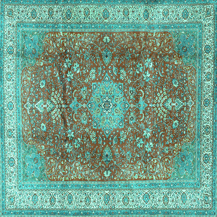 Square Machine Washable Medallion Turquoise Traditional Area Rugs, wshtr4492turq