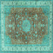 Square Machine Washable Medallion Turquoise Traditional Area Rugs, wshtr4492turq