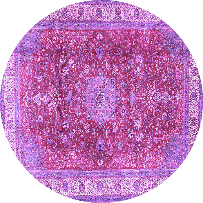 Round Machine Washable Medallion Purple Traditional Area Rugs, wshtr4492pur