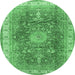 Round Machine Washable Medallion Emerald Green Traditional Area Rugs, wshtr4492emgrn