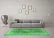 Machine Washable Medallion Emerald Green Traditional Area Rugs in a Living Room,, wshtr4492emgrn