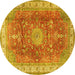 Round Machine Washable Medallion Yellow Traditional Rug, wshtr4492yw