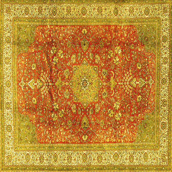 Square Machine Washable Medallion Yellow Traditional Rug, wshtr4492yw